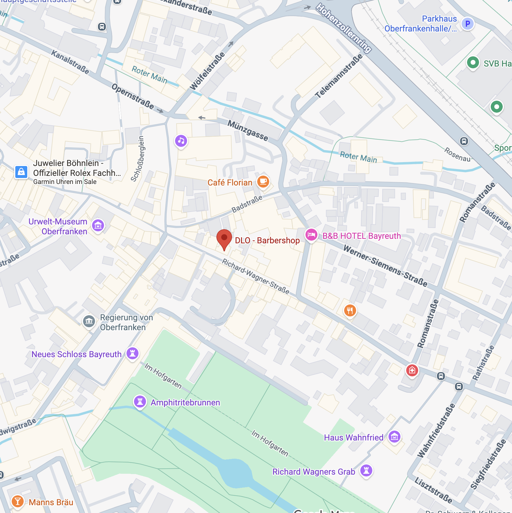 Standort DLO - Barbershop, Richard-Wagner-Stra&szlig;e 9, 95444 Bayreuth, Innenstadt-Karte